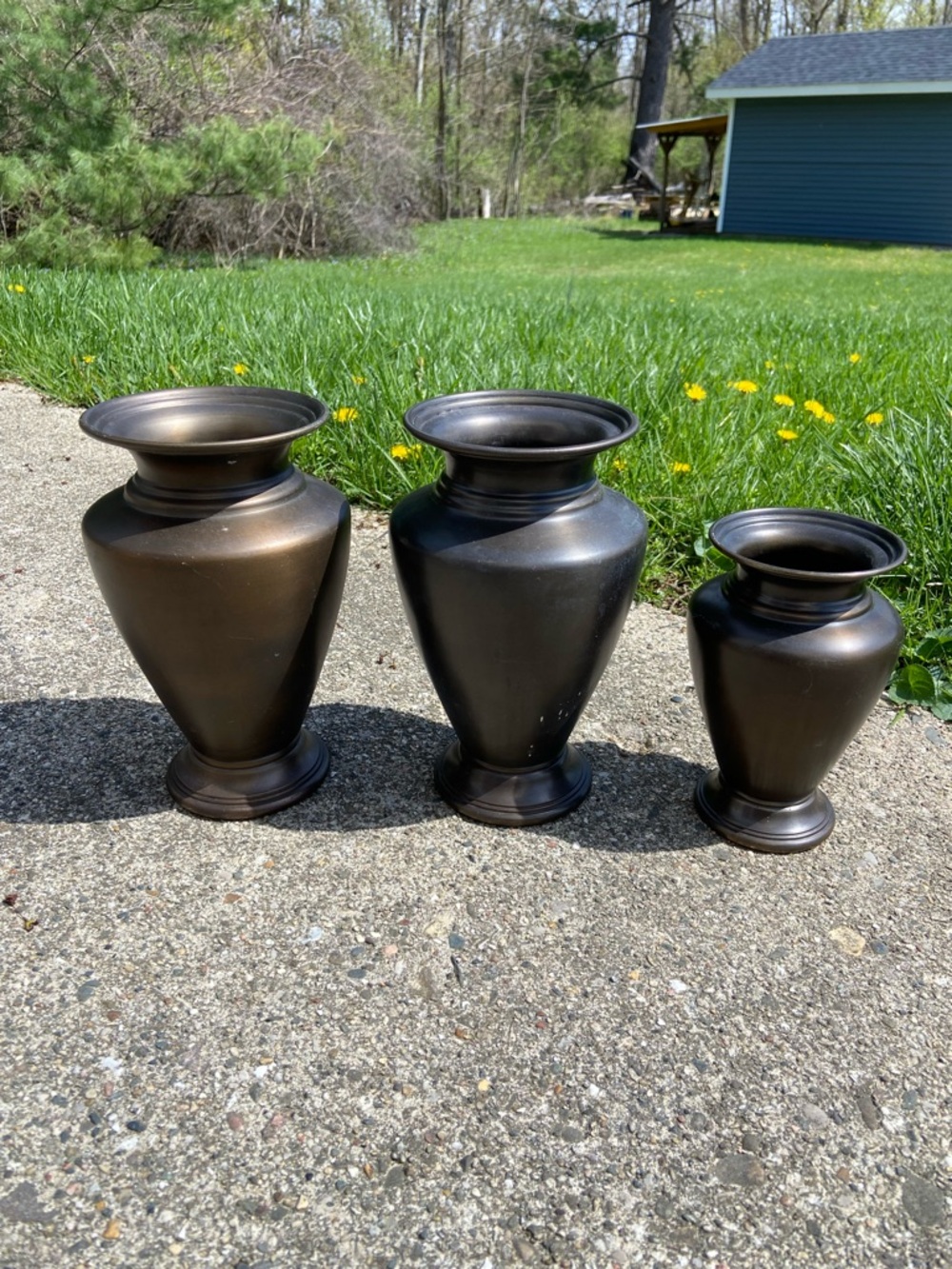 Restoration Hardware Bronze-Toned Metal Vase Trio